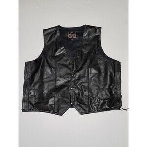 (#C)Genuine Leather Leather Club Vest Adult Size 52 Black Biker
